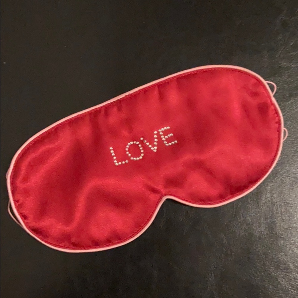 Satin silk “Love” Eye Mask – 
Red & Rhinestones